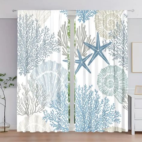 Themes For Bathrooms, Tranquil Bathroom Ideas, Ocean Curtains, Small Window Treatments, Coral Curtains, Tranquil Bathroom, Bathroom Window Curtains, Kitchen Window Curtains, Georgia Coast