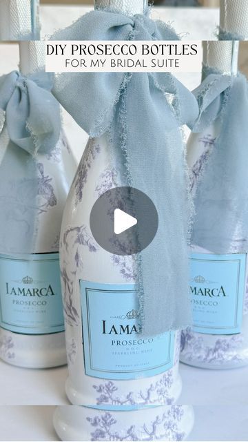 Kira Mae Steiner on Instagram: "diy champagne bottles 🎀  what i used: +prosecco +mod podge  +spray paint +painters tape +printed tissue paper . . . #diywedding #diygifts #decoupage #craftnight  diy project // diy wedding // bridesmaid gift // bachelorette gift // diy gift // craft night // girls night in activity" Decoupage Champagne Bottles, Wine Bottle Crafts Diy Easy, Modge Podge Champagne Bottle, Wine Gifts Diy, Decoupage Decor, Wine Bottle Diy Crafts, Wedding Gifts For Bridesmaids, Champagne Bottles, Bachelorette Gifts