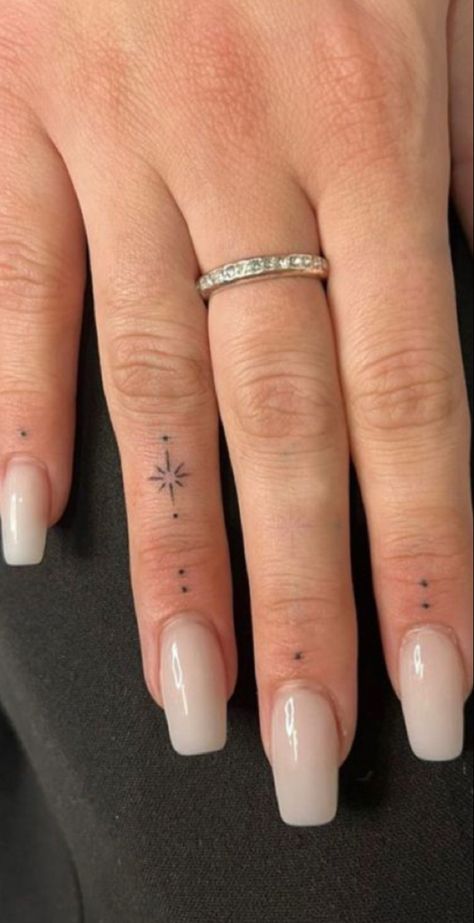 Pretty Finger Tattoos Simple, Stick N Poke Tattoos Fingers, Dainty Tattoos Finger, 999 Hand Tattoo, Small Hands Tattoo, Micro Finger Tattoo, Nails Symbols, Tiny Tattoos Hand, Finger Tattoos Stars