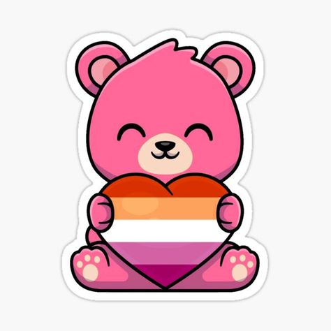 Pink Bear Sticker, Weird Thing, Lesbian Pride Flag, Bear Sticker, Pink Bear, Lgbtq Flags, Lesbian Flag, Pink Teddy Bear, Birthday Stuff