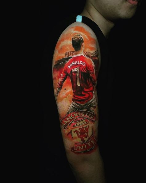 Man United Tattoo, Cr7 Tattoo Ideas, Cr7 Tattoo Design, Ronaldo Tattoo Design, Cristiano Ronaldo Tattoo Ideas, Ronaldo Tattoo, Cr7 Tattoo, Man Utd Tattoo, Ronaldo Celebration