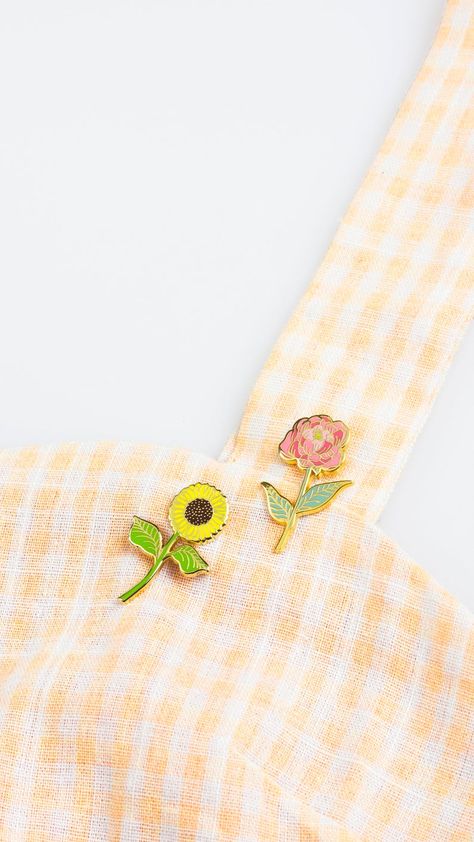 Enamel Pin Photography, Pin Photography, Symbol Of Happiness, Enamel Pin Display, Enamel Pin Collection, Floral Pins, The Sunflower, Brown And Green, Hard Enamel Pin