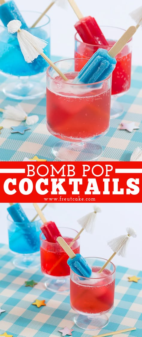 BOMB Pop cocktails 4th Of July Drink Ideas, Easy 4th Of July Alcoholic Drinks, 4th July Drinks, 4th Drinks, Easy 4th Of July Cocktails, Easy 4th Of July Drinks, July 4th Drinks, Popsicle Drinks, 4th Of July Mixed Drinks