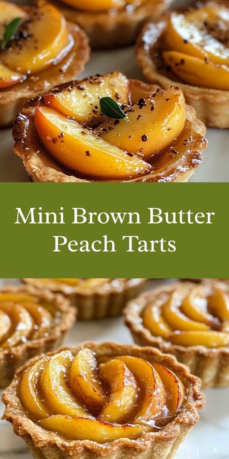 As the warm scent of brown butter filled the kitchen, my daughter danced nearby, excitedly waiting for a taste. We carefully arranged the peaches together, sharing laughter. These mini tarts became a sweet memory, perfect for our family gathering on a sunny Saturday. 🍑🥧❤️ Mini Tarts Recipe Dessert, Peach Tarts Mini, Mini Tart Recipes Desserts, Peach Tartlets, Peach Tarts, Peach Tart Recipes, Banana Cinnamon Muffins, Tart Recipes Savory, Mini Tart Recipes