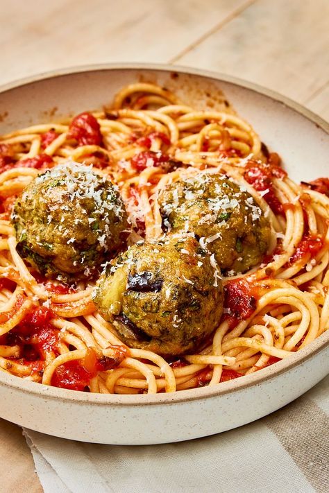 Aunt Mary's Eggplant Balls Eggplant Balls Recipes, Eggplant Meatballs Recipes, Eggplant Balls, Yogurt Ideas, Pasta With Tomato Sauce, Eggplant Meatballs, Egg Plant, Roast Eggplant, Eggplant Parmesan