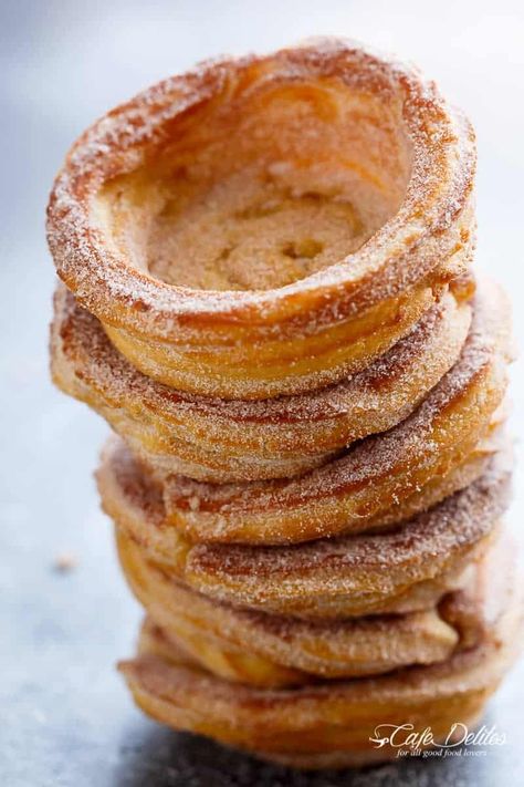 Caramel Apple Doughnut, Pie Bowls, Waffle Bowl Recipe, Churro Bowls, Pie Pastry, Waffle Bowl, Churros Recipe, Apple Pie Filling, Homemade Caramel Sauce