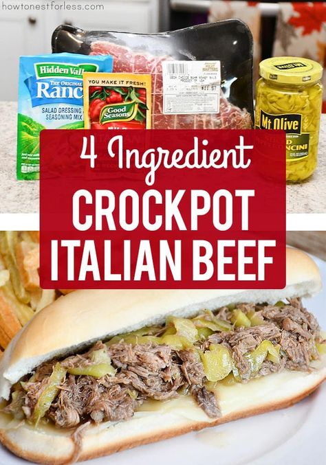 Italian Beef Crockpot Recipe - Easy Slow Cooker Dinner Idea! Chuck Roast Italian Beef Crock Pot Recipes, Italian Beef Crock Pot Recipes, Easy Italian Beef Recipes, Beef Crockpot Meals Easy, Italian Beef In Crockpot, Easy Italian Beef Crockpot, Best Italian Beef Crockpot, Italian Beef Tips, Italian Beef Crockpot Recipe