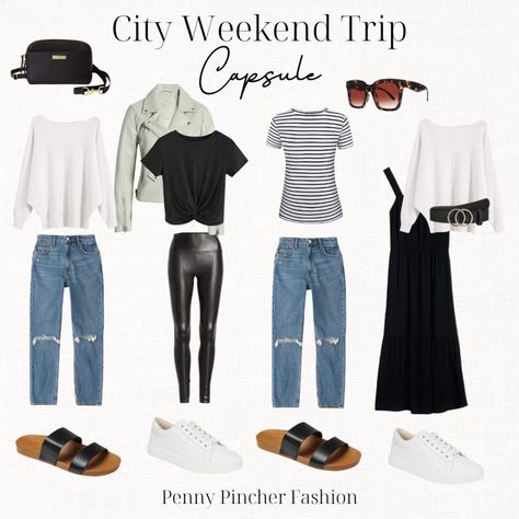 Spring Travel Outfits Carry On, Weekend Holiday Packing List, Weekend Packing Outfits, Three Day Trip Outfits, Mix And Match Outfits For Travel Minimalist Packing, Weekend Fashion Casual, What To Pack For City Trip, Summer Weekend Capsule Wardrobe, Weekend Walking Outfit