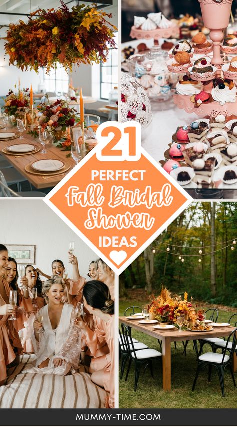 Ready to plan the ultimate fall bridal shower? Our article on "Fall Bridal Shower Ideas" is packed with tips and tricks to help you create a beautiful and memorable event. 🍁 From seasonal decorations to autumn-inspired food and drinks, we have all the details you need to make your shower stand out. Fall Bridal Luncheon Ideas, Bridal Shower Decor Fall, Bridal Shower Themes For Fall, Fall Bridal Shower Menu Ideas, November Wedding Shower Ideas, Thanksgiving Bridal Shower Ideas, Bridal Shower Theme Fall, Fall Bridal Shower Table Decor, Fall Brunch Bridal Shower Ideas