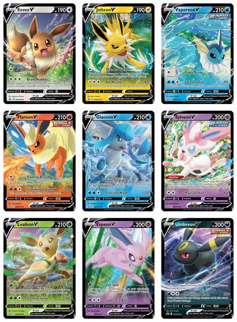 Pokemon TCG Restocks & News on Twitter: "Here's a better look at the 9 Eevee promos included in the Eevee V Collection. https://t.co/N3FBxp73FM" / Twitter Eevee Pokemon Card, Pokémon Cards Rare, Printable Pokemon Cards, Mew Pokemon Card, Pokemon Go Cards, Pokemon Cards Legendary, Ewolucje Eevee, Pokemon Tcg Cards, Kartu Pokemon