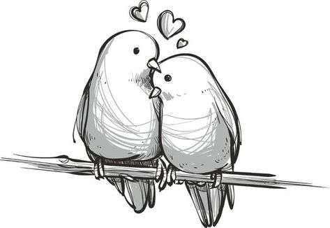 Love Birds Tattoo, Love Bird Tattoo Couples, Love Birds Drawing, Bird Line Drawing, Bird Free, Two Birds, Birds Tattoo, Bird Drawings, Couple Drawings