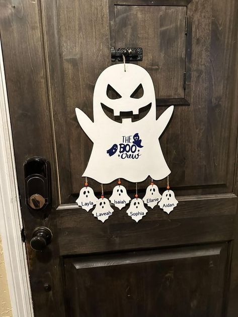 Dollar Tree Fantastics Crafts & Decor | My Boo Crew sign, everything from DT, except the writing on the ghosts | Facebook Dollar Tree Halloween Signs, Dollar Tree Wooden Ghost, Dollar Tree Halloween, Light Up Signs, Tree Lighting, Halloween Signs, Dollar Tree Crafts, Dollar Tree, Dollar Stores