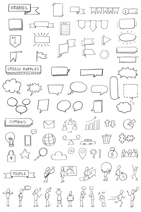 Mindmap Ideas Design, Bullet Journal Boxes, Sketch Notes Doodles, Thinking Drawing, Bullet Journal Headers, Hand Drawn Doodles, Visual Note Taking, Note Doodles, Sketch Note