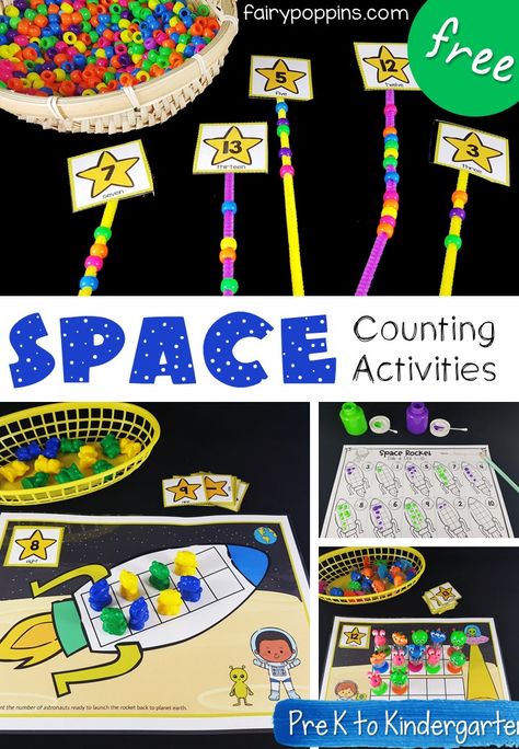 These free space counting activities help kids learn about numbers up to twenty. They're a fun addition to preschool and kindergarten math centers. S Is For Space, Space Small Group Activities Preschool, Space Theme For Preschool, Space Preschool Activities, Squirrel Scouts, Space Activities Preschool, Space Math, Space Theme Preschool, Counting Mats