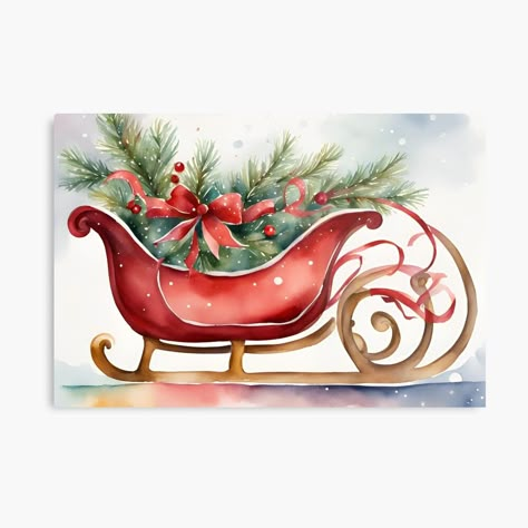 Get my art printed on awesome products. Support me at Redbubble #RBandME: https://www.redbubble.com/i/metal-print/Christmas-Sleigh-Watercolor-Design-by-tamscherck/165148700.0JXQP?asc=u Christmas Crafts For Kids To Make, Winter Watercolor, Christmas Sleigh, Watercolor Art Lessons, Paint Ideas, Christmas Crafts For Kids, A Metal, Christmas Watercolor, Watercolor Design