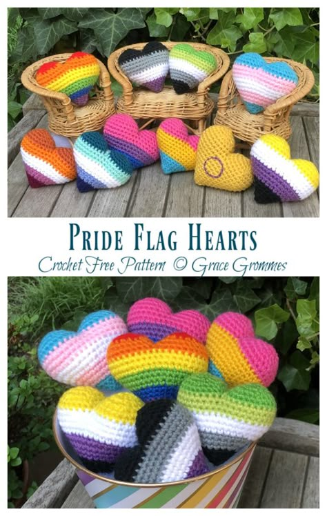 Pride Flag Hearts Crochet Free Pattern Hearts Crochet, Crochet Project Free, Easy Crochet Animals, Quick Crochet Patterns, Easy Crochet Projects, Crochet Animals Free Patterns, Crochet Shop, Crochet Design Pattern, Beginner Crochet Projects