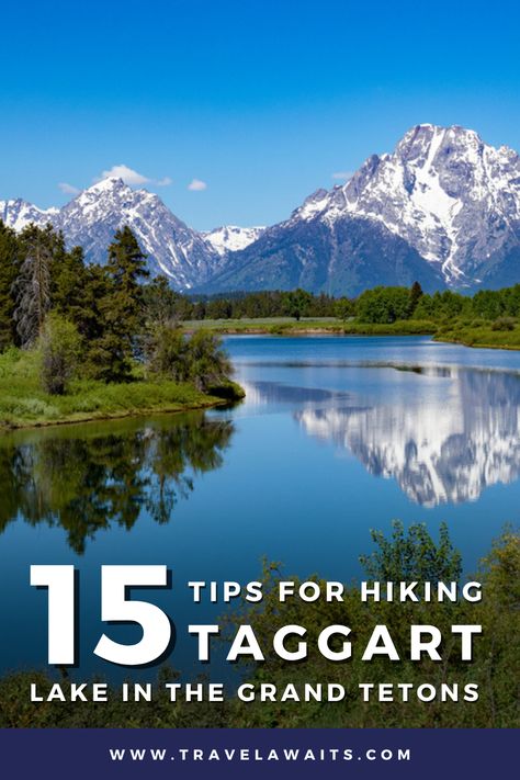 Planning a trip to Grand Tetons National Park? The best way to see the wonders of the park is hiking one of the many trails. But before you go, you have to be prepared! Here are 15 tips for hiking Taggart Lake, one of the best hiking trails in the Grand Tetons. Taggart Lake Trail, Taggart Lake, Yellowstone National Park Vacation, National Park Photos, Camping Destinations, National Park Vacation, Lake Photos, National Parks Trip, United States Travel