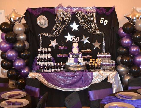 Purple Rain 50th Birthday Bash Purple Themed 50th Birthday Party, Prince Purple Rain Themed Birthday Party, Purple Rain Themed Birthday Party, Purple Rain Birthday Party Ideas, Purple Rain Party Theme, Purple 60th Birthday Party Ideas, Prince Purple Rain Party, Purple Rain Party, 50th Birthday Purple