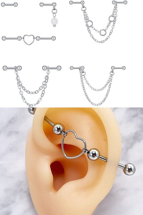 Chain Industrial Piercing, Chain Industrial, Cartilage Earrings Chain, Scaffold Piercing, Earrings Industrial, Scaffolding Piercing, Industrial Bar Piercing, Robot Tattoo, Ear Piercings Industrial