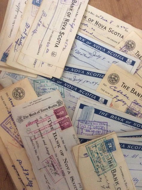 Excited to share this item from my #etsy shop: Vintage Cheques 30 mixed color 1950s Canadian Campbells Bay Quebec with tax stamps handwriting ephemera junk journal Vision Board Poster, Handwriting Examples, Bank Check, Object Art, Nice Handwriting, Found Object Art, Hand Written, Found Object, Nova Scotia