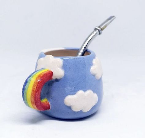 Rainbow Ceramic Mug, Rainbow Clay Art, Pride Pottery, Rainbow Ceramics, Pottery Rainbow, Rainbow Pottery, Hay Bale Art, Ceramic Rainbow, Ceramica Ideas