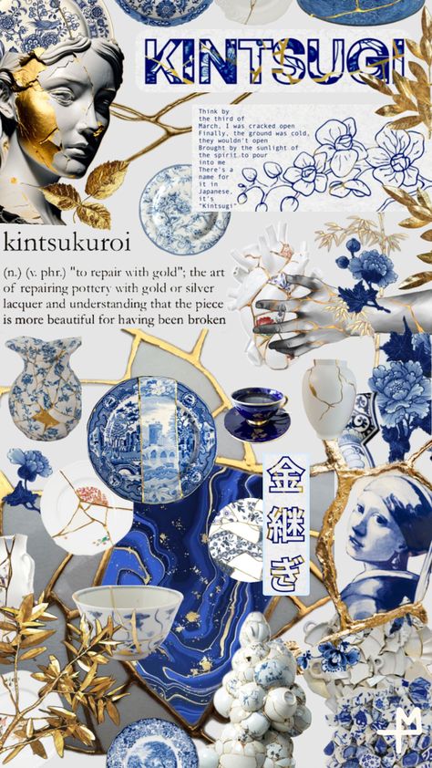 #kintsugi #japanese #porcelain #blue #gold #broken #repair #ceramics Porcelain Blue, Japanese Porcelain, Your Aesthetic, Blue Gold, Porcelain, Repair, Energy, Ceramics, Gold