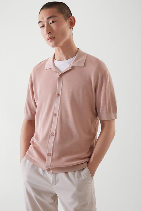 Dusty Pink Outfit, Dusty Pink Outfits, Dark Academia Outfits, Peach Shirt, Academia Outfits, Shirt Outfits, Open Neck, Mens Short Sleeve Shirt, Men's Wardrobe