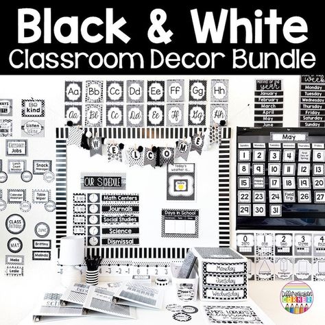 Modern Black and White Classroom Decor Bundle Classroom Bulletin Board Display Posters Black and White Classroom Decorations Class Decor - Etsy Classroom Themes Black And White, Black White Classroom Decor, Black And White Bulletin Board Ideas, Black And White Classroom Theme, Black And White Classroom Decor, White Classroom Decor, Black And White Classroom, Posters Black And White, Class Rules Poster