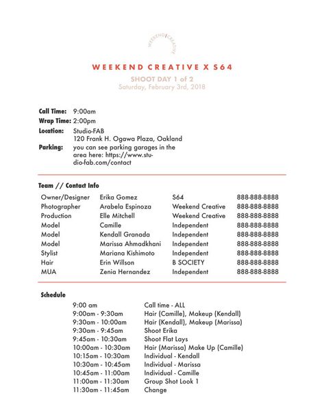 PHOTOSHOOT PREP: CALL SHEETS — Weekend Creative Photoshoot Template, Call Sheet Template, Sign Up Sheet Template, Professional Bio, Photography Notes, Agency Advertising, Collective Studio, Agency Design, Photography Journal