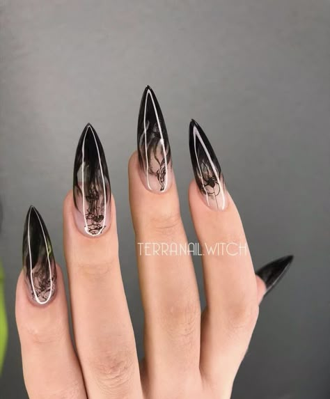 Smoky Nails, Nails June, Witch Nails, Witchy Nails, Black Acrylic Nails, Gothic Nails, Edgy Nails, Goth Nails, Grunge Nails