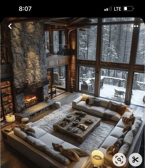 Mountain Home Interiors, Cabin Living Room, Modern Mountain Home, Large Window, Cabin Living, Log Cabin Homes, Modern Cabin, Dream House Interior, Design Your Dream House