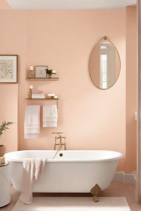 Step into a Peachy Paradise with this soft and serene bathroom decor routine. Embrace the tranquil vibes of SW 6638 for a touch of elegance every day. #Ad #homedecor #homedesign #bathroom #Painthome interiorarchitecture best Wall Colors for Bathroom Colors Bright Room Colors best colors combinations bathroom bathroom Remodeling Modern Paint Colors 2024 Behr Peach Paint Colors, Peach Bathroom Ideas, Peach Paint Colors, Paint Colors 2024, Bright Room Colors, Chic Apartment Decor, Best Wall Colors, Peach Bathroom, Modern Paint Colors