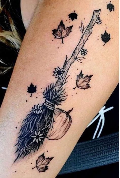 Ghost Tattoos With Pumpkin, Elegant Halloween Tattoo, Women Halloween Tattoo, Halloween Tree Tattoo Ideas, Fall Halloween Tattoo Ideas, Fall Sleeve Tattoos For Women, Tiny Witchy Tattoos For Women, Fall Tattoos Autumn, Delicate Witchy Tattoo