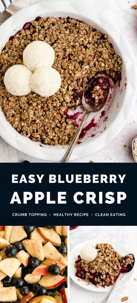 This healthy blueberry apple crisp recipe is EASY to make! Juicy fruit, naturally sweetened, an oat crumble topping… And lightened up — with a full serving of fruit in every piece! Perfect for spring & summer! (This fruit crumble is healthy enough for breakfast too!) ♡ Apple blueberry crisp healthy. Apple blueberry crumble recipe. Blueberry apple crisp gluten free vegan. Easy healthy fruit crisp recipe. Fruit crumble recipe simple. Fruit crisp recipe with oats. Healthy Fruit Crisp, Blueberry Apple Crisp, Blueberry Crisp Healthy, Apple Crisp Easy Recipe, Apple Crisp Crumble, Apple Blueberry Crisp, Apple Blueberry Crumble, Fruit Crumble Recipe, Blueberry Crumble Recipes