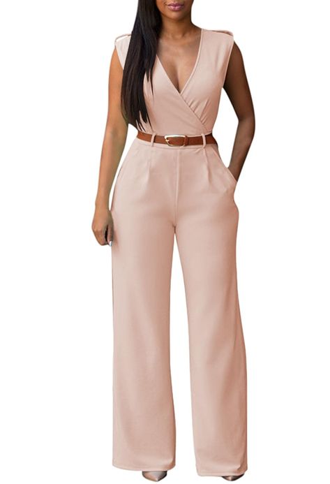 PRICES MAY VARY. Wide leg sleeveless jumpsuit for women elegant Material: polyester and spandex Deep v-neck, sleeveless, wrap jumpsuit Long wide-leg pants, invisible side zipper, 2 side pockets Package:1*Jumpsuit and 1*Waist Belt Pink Queen Women's Elegant V Neck Sleeveless Button Wide Leg Long Pants Belted Dressy Rompers Jumpsuits

Feature: Wrap V neck/ Sleeveless/ Wide leg long pants/ Slim fitted/ Dressy jumpsuit for women with belt

Size Chart In Inches: 

Jumpsuit Length: S58.66£¬M59.45£¬L60 Wedding Rompers, Belt Size Chart, Romper Long Pants, Size Chart In Inches, Rompers Dressy, Jumpsuit Long, Wrap Jumpsuit, Jumpsuit For Women, Jumpsuit Dressy