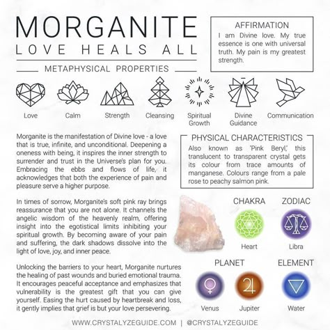 Morganite Meaning, Crystals Guide, Chakra For Beginners, Venus Jupiter, Love Spiritual, Charmed Book Of Shadows, Planet Venus, Element Water, Earth Gift