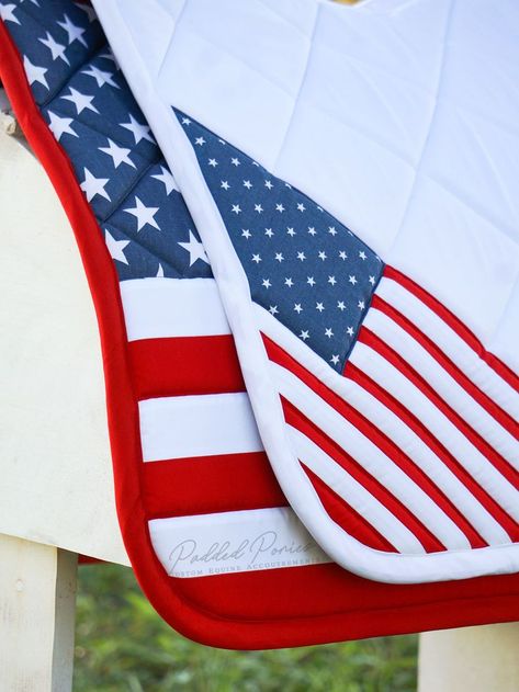 Show off your patriotic side with our custom American flag saddle pads Custom Saddle Pad, Boot Tree, Custom Saddle, Bridle Bag, Saddle Cover, National Symbols, Saddle Pad, Custom Flags, Damask Print