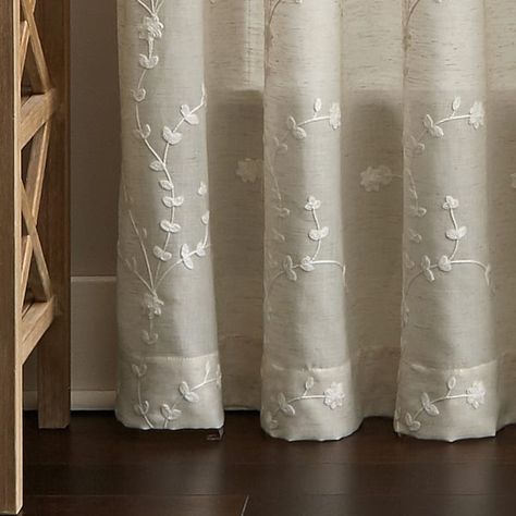 Lynette Floral Embroidered Rod Pocket Curtain Panel - On Sale - Bed Bath & Beyond - 16391470 Indoor Window, Sheer Curtain Panels, Rod Pocket Curtain Panels, Lace Curtains, Rod Pocket Curtains, Curtain Designs, Linen Curtains, Sheer Curtain, Panel Bed