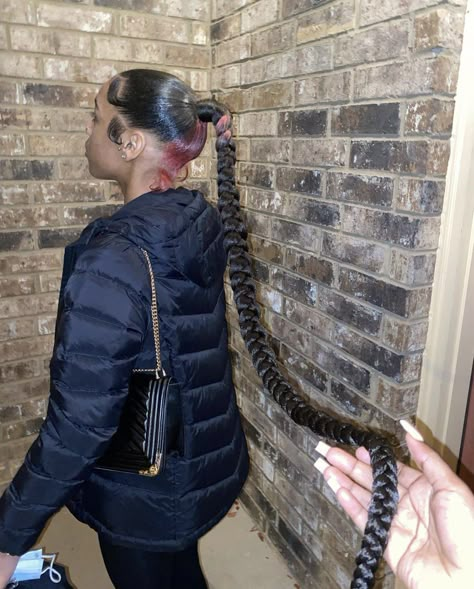 Slick Back Braided Ponytail Weave High, Slick Black Braided Ponytail, Slick Back Braided Ponytail Weave Fishtail, Jayda Wayda Braided Ponytail, Two Slick Back Braids, Slick Braid, 1 Braid Ponytail Black, Braided Ponytails For Black Women, Slick Ponytail Weave Braid