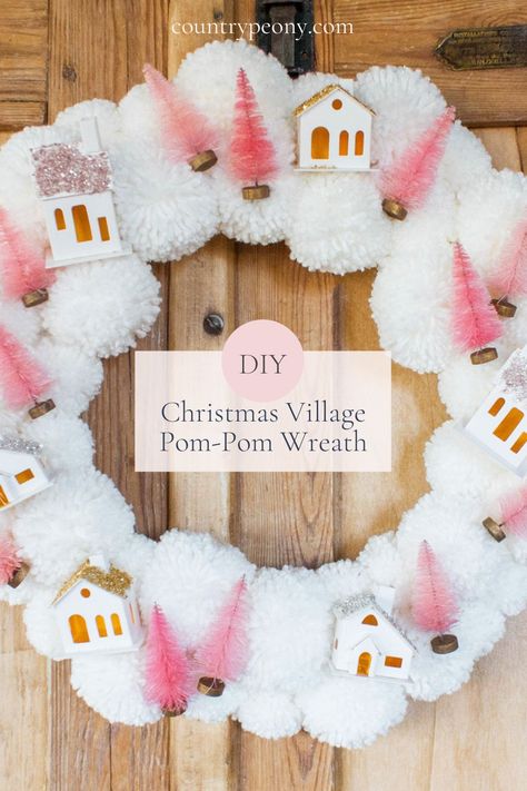 Rag Wreath Tutorial, Clover Pom Pom Maker, Christmas Pom Pom, Pom Wreath, Diy Pom Poms, Holiday Wreaths Diy, Diy Christmas Village, Pom Pom Wreath, Christmas Wreaths Diy Easy