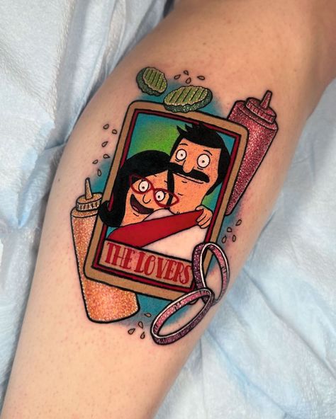 THE REAL LOVERS ❤️🍔🍟🍽️ Bob and Linda - the couple of all couples when it comes to cartoons/shows 🥹 • @darkartstattoomd ✨ • #wheretheytatt… | Instagram Bob And Linda Couple Tattoo, Betty And Veronica Tattoo, Funny American Traditional Tattoo, Bobby Pin Tattoo, Golden Girls Tattoo, Bobs Burgers Tattoo, Cartoons Shows, Bob And Linda, Silly Tattoos