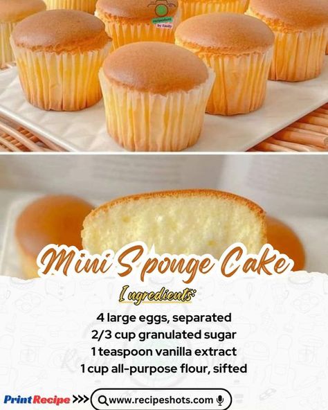 Emily Recipes Baking Conversions, Sponge Cakes, Cake Recipes Easy Homemade, Sweet Dishes Recipes, Baking Cookies, Easy Cake Recipes, Sponge Cake, Mini Desserts, Easy Cake