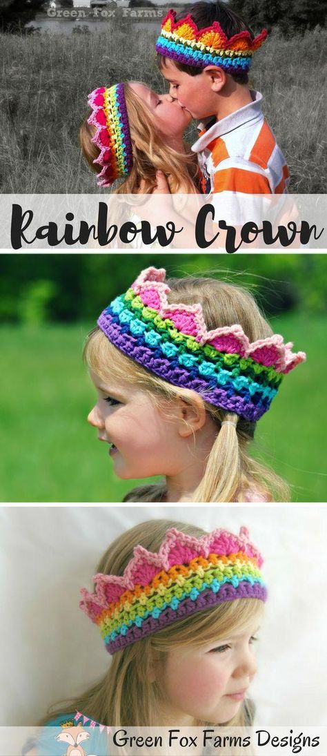 Crochet Rainbow Crown Pattern for Kids and Adults Crochet Crown Pattern, Crown Crochet, Birthday Crochet, Rainbow Crown, Popular Crochet Patterns, Crochet Birthday, Crown Photo, Crochet Crown, Rainbow Headband