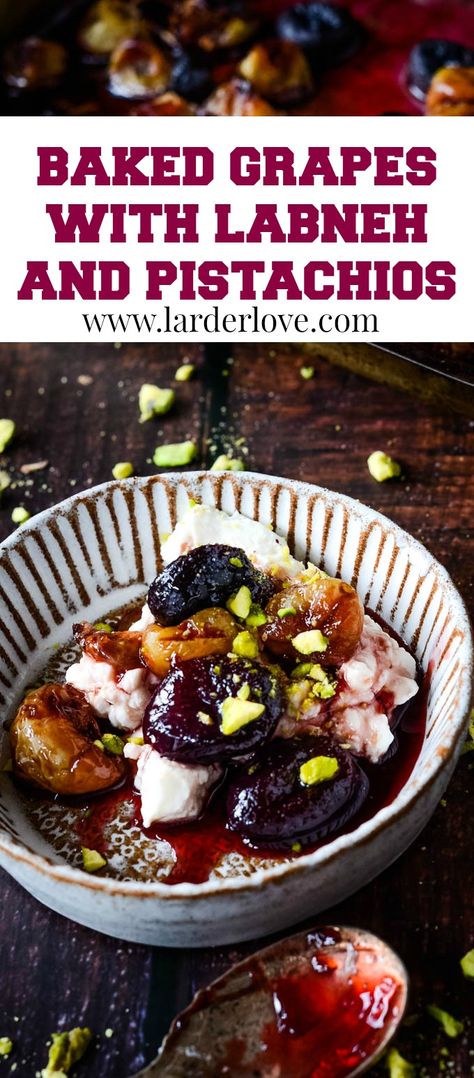 Labneh Breakfast Ideas, Recipes Using Labneh, Baked Grapes, Grape Dessert Recipes, Grape Appetizers, Grape Dessert, Labneh Recipe, Nut Dessert, Grapes And Cheese