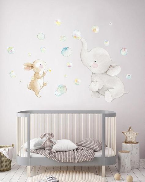 Fabric Wall Decal BUBBLES Nursery wall decal Watercolor | Etsy Baby Room Design Modern, Baby Room Ideas Early Years, Elephant Wall Decal, Baby Room Design Boy, Pink Baby Room, Modern Baby Room, Small Baby Room, Baby Decals, Wall Decal Nursery