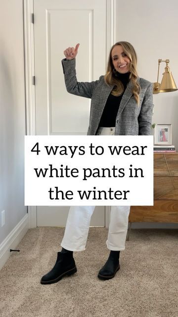 Merrick White / Style Educator on Instagram White Jeans Outfit Winter Casual, White Pants Christmas Outfit, Winter White Jeans Outfit, Winter White Pants Outfit, White Pants Outfit Fall, White Pants Winter Outfit, White Jeans Winter Outfit, White Pants In Winter, White Jeans Fall Outfit