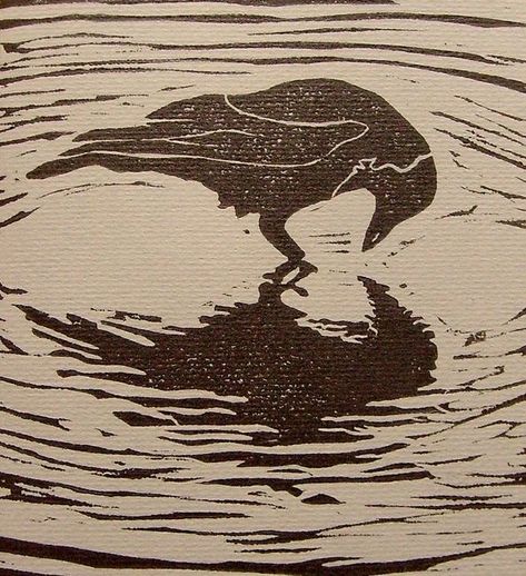 Crow Block Print, Crow Lino Print, Linoleum Art Ideas, Lino Block Printing Ideas, Bird Lino Print, Linoleum Block Printing Ideas, Linoleum Printmaking Ideas, Linocut Crow, Block Print Tattoo