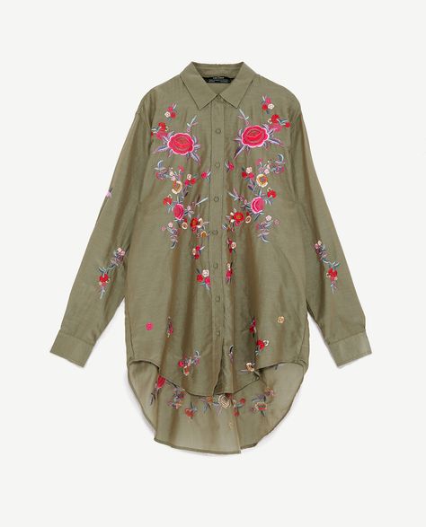 Zara Embroidered Shirt, Floral Embroidered Shirt, Sheer Midi Dress, Western Tops, Linen Midi Dress, Shirt Embroidery, Embroidered Shirt, New Outfits, Dress Making