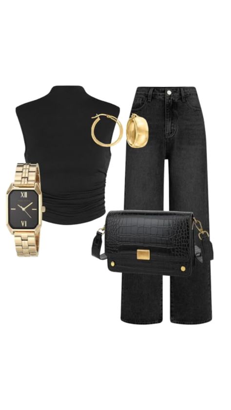 Black And Gold Outfit, Gold Outfit, Looks Party, Casual Chic Outfit, Inspiration Mode, Casual Style Outfits, Mode Inspiration, Lookbook Outfits, Outfits Casuales