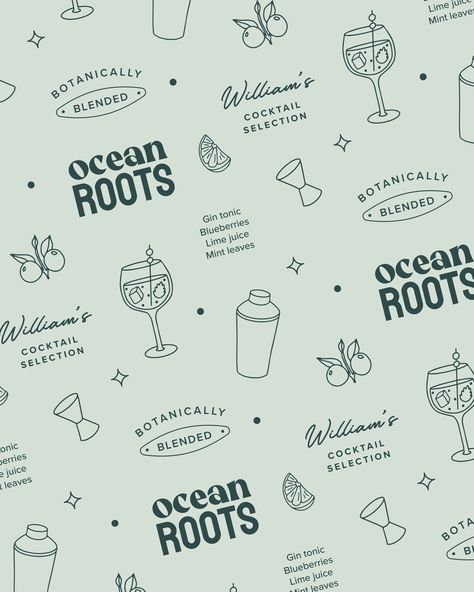 modern brand pattern for a cocktail bar logodesignconcept #logomk Cocktail Pattern Illustration, Cafe Pattern Design, Restaurant Pattern Branding, Cafe Branding Design Packaging, Brand Pattern Design Inspiration, Coffee Brand Illustration, Tissue Paper Branding, Logo Design Bar, Cocktail Bar Branding Design